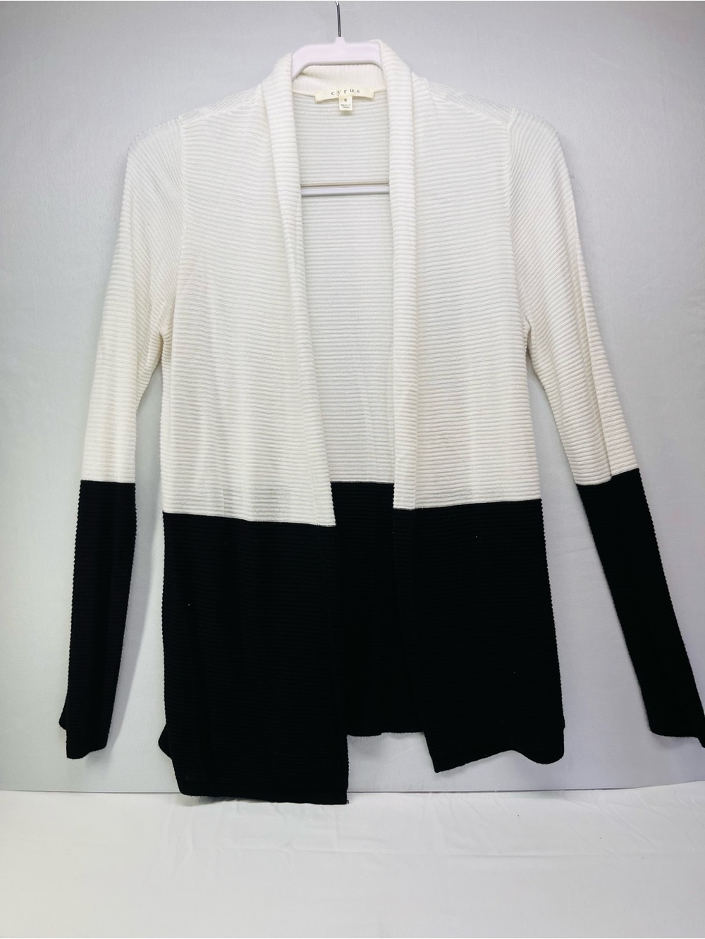 Cyrus Two-Tone Open-Front Cardigan - White and Black